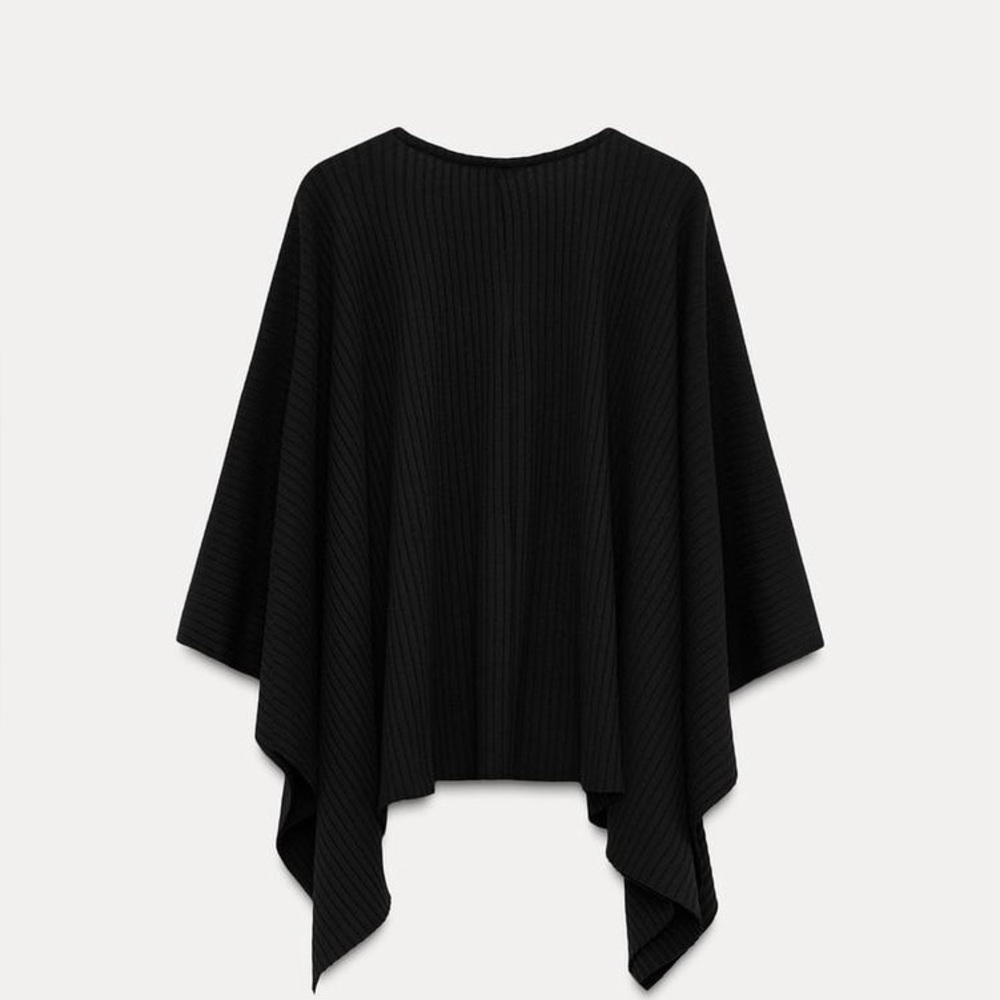 ZARA Asymmetrical Ribbed Oversize Cape / Poncho Black Top M NWT